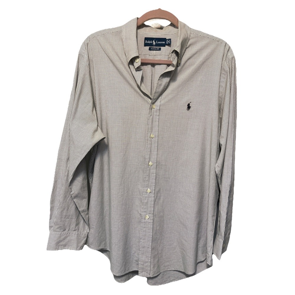 Ralph Lauren Shirt Men's Large Blue Check Classic Fit  Button Up